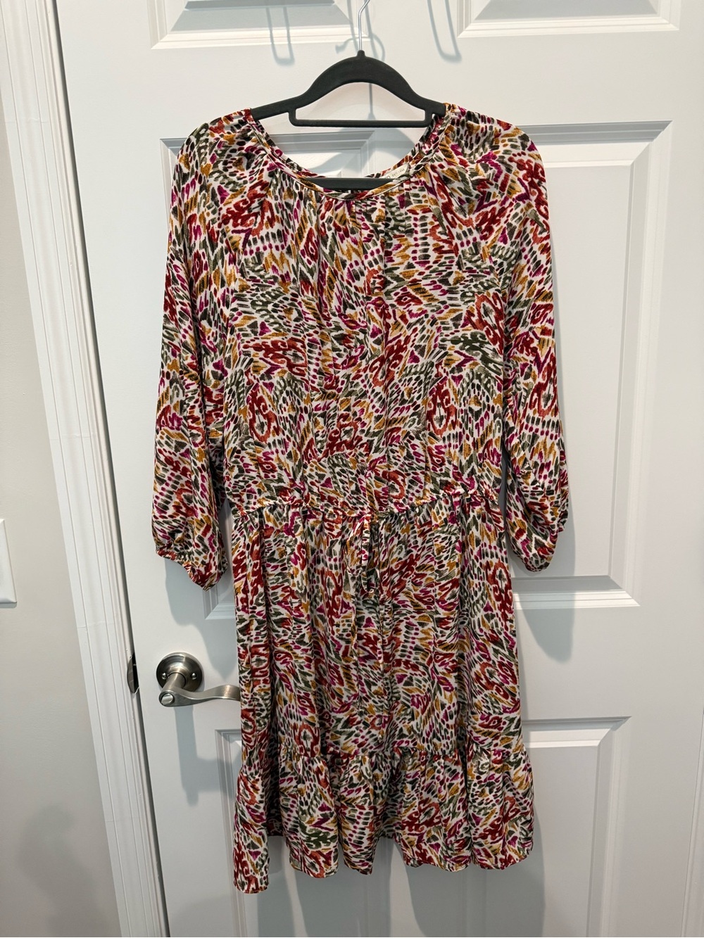 Cato Geometric Print Dress in Pink, Mustard, Olive—Medium